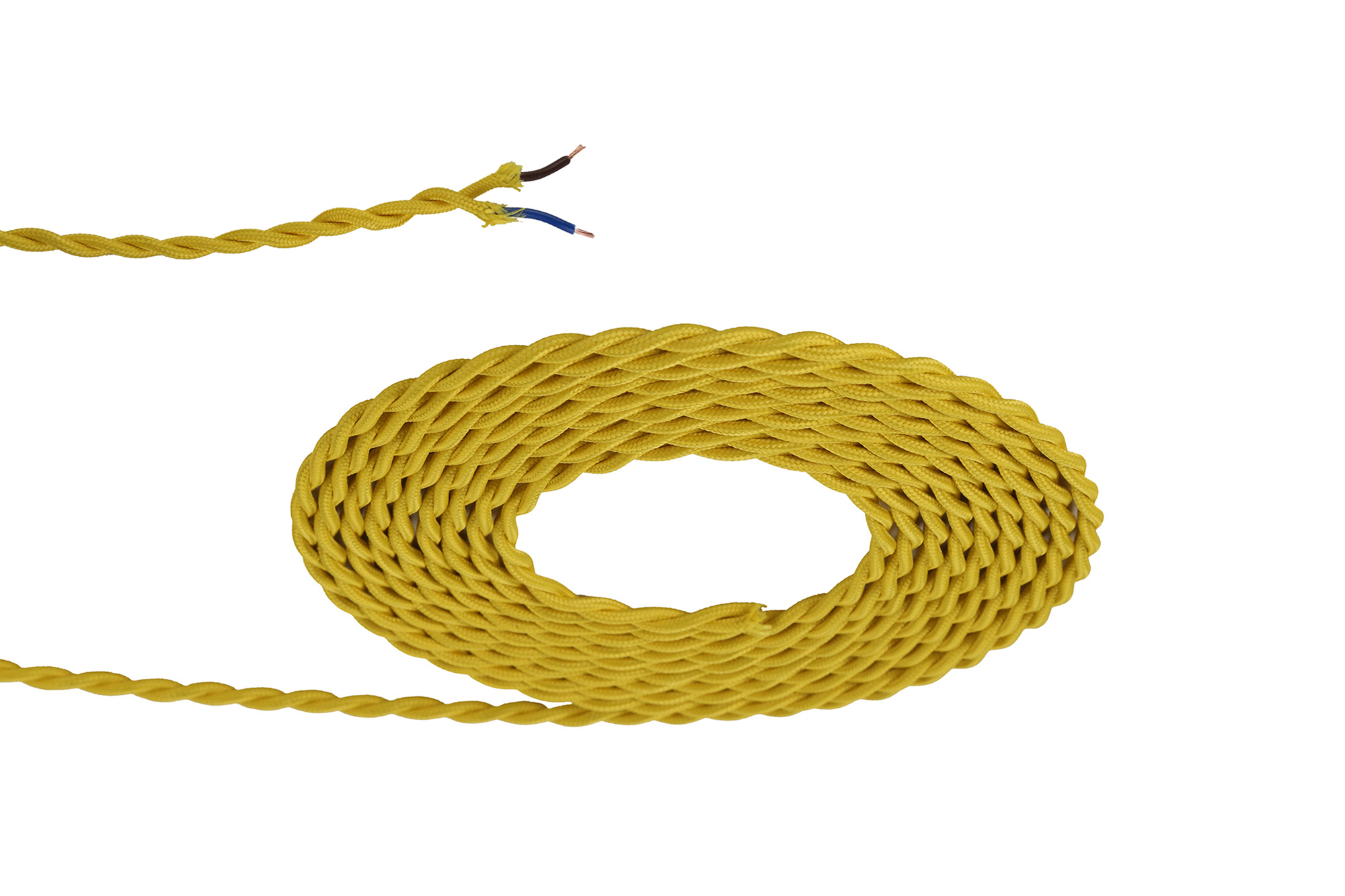 D0539  Cavo 1m Yellow Braided Twisted 2 Core 0.75mm Cable